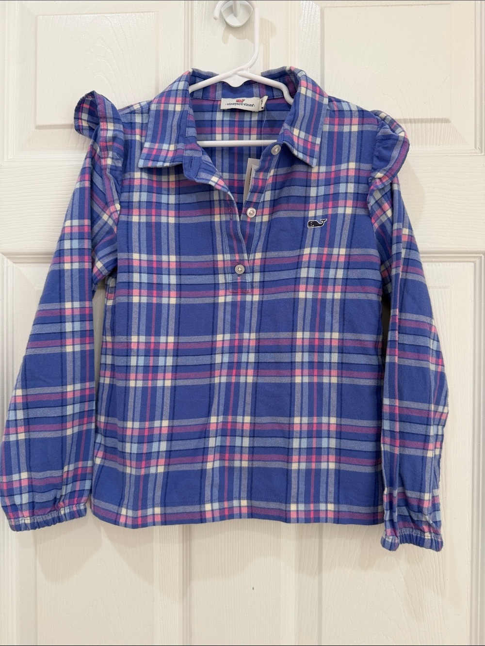 Vineyard Vines Girls' Blue and Pink Plaid Button-Down Shirt